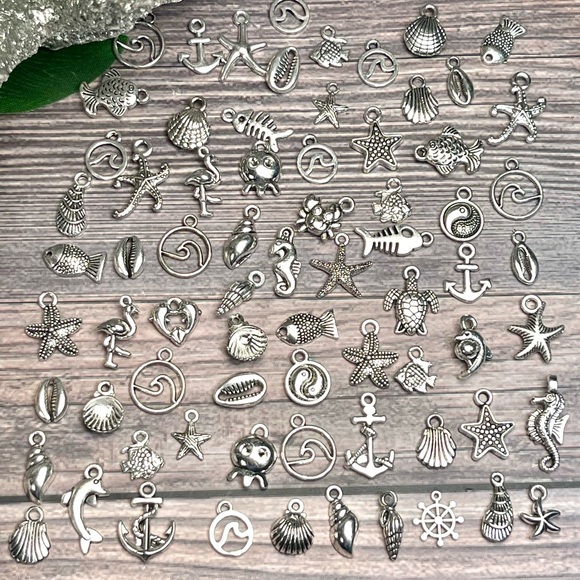 Tibetan Silver NAUTICAL Beach Ocean Themed Mini Charms Jewelry Making Mixed Lot - Picture 12 of 16
